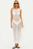 Agentlx White Crochet Knit Maxi Dress