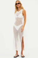 Agentlx White Crochet Knit Maxi Dress