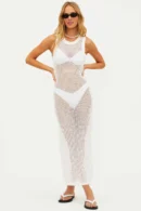 Agentlx White Crochet Knit Maxi Dress