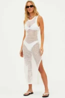Agentlx White Crochet Knit Maxi Dress