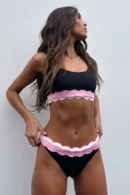Scalloped Trim High-Waisted Bikini Set