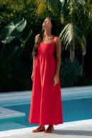 Agentlx Red Tie-Strap Midi Dress