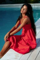 Agentlx Red Tie-Strap Midi Dress