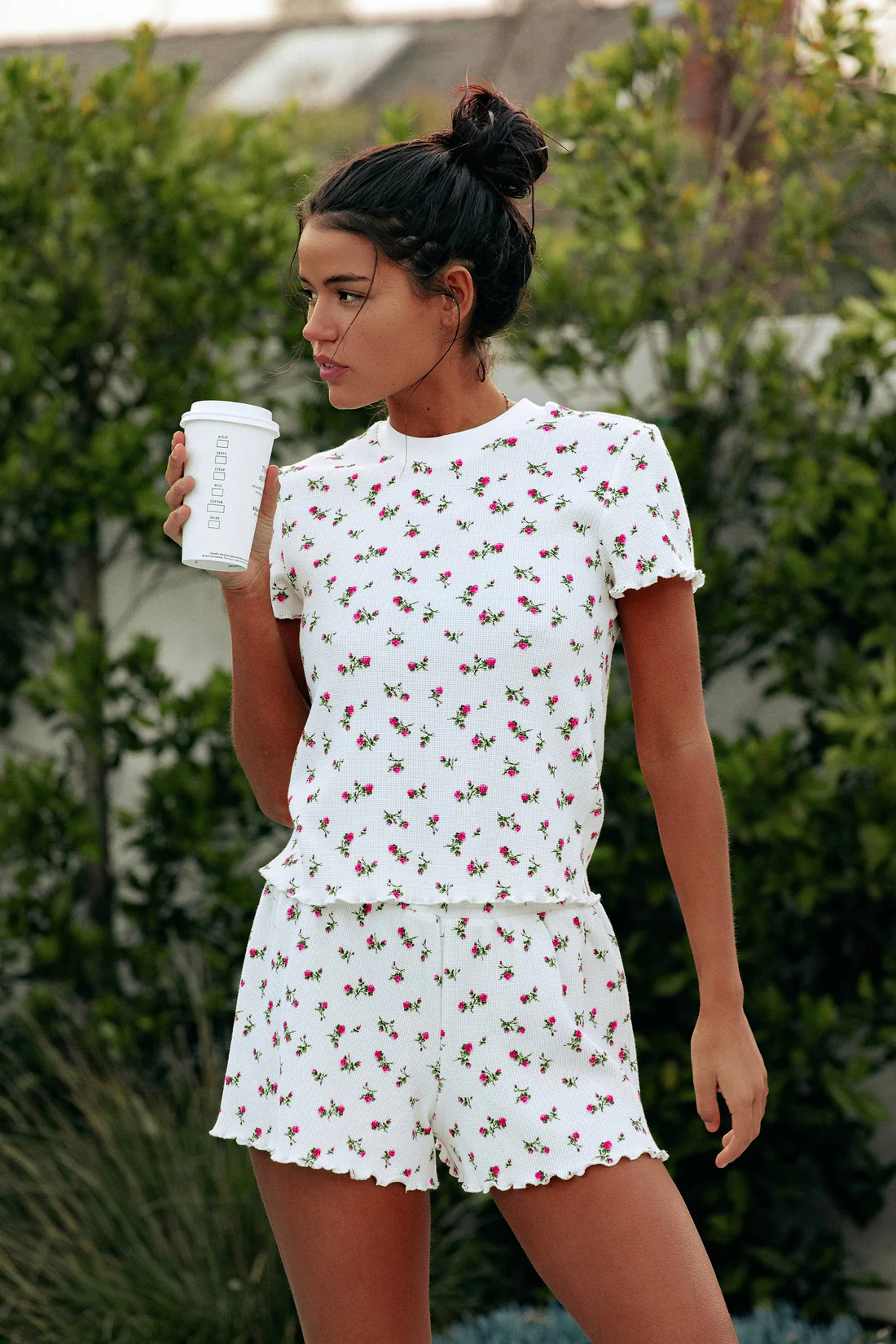 Agentlx Cherry Print Ruffle Lounge Set