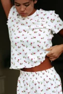Agentlx Cherry Print Ruffle Lounge Set