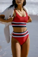 Striped High-Waisted Bikini Set