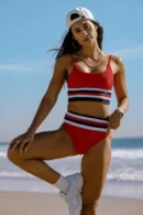 Striped High-Waisted Bikini Set