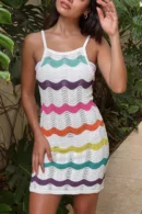 Agentlx Crochet Stripe Midi Dress