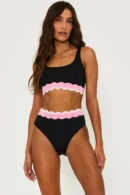 Scalloped Trim High-Waisted Bikini Set