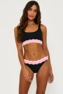 Scalloped Trim High-Waisted Bikini Set